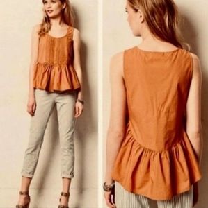Anthropologie Vanessa Virginia Rust Burnt Orange Peplum Top Sleeveless Size 8